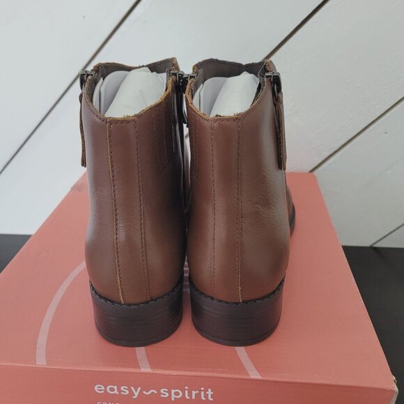 NWT Easy sprit Lacy Medium Brown Leather Ankle Boots 9.5M Womens Footwear - Picture 4 of 9